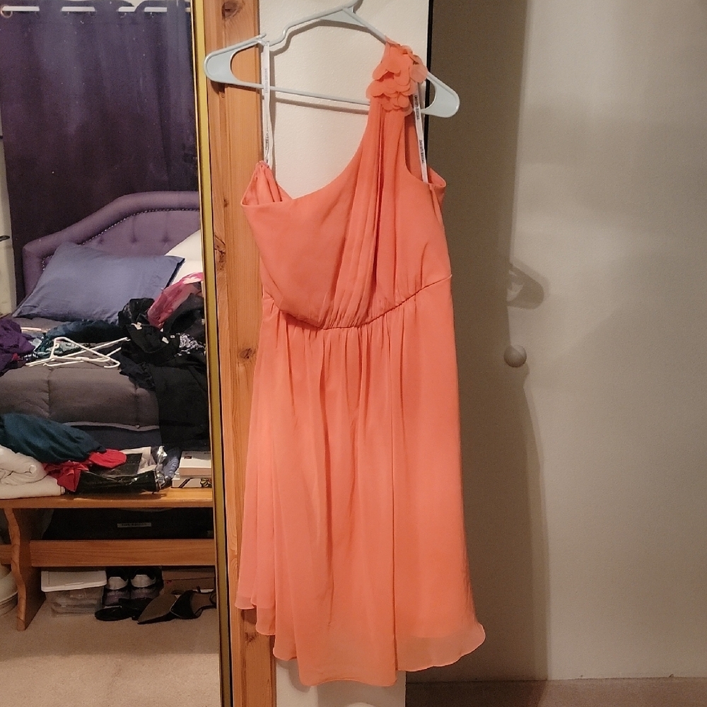 David's Bridal One Shoulder Dress in Coral